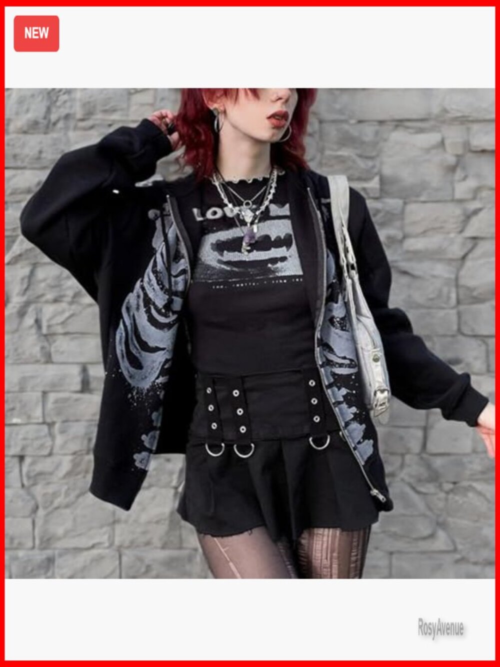 Y2K Oversized Zip Hoodie Long Sleeve Punk Sweatshirt Grunge Streetwear Top - Picture 7 of 7